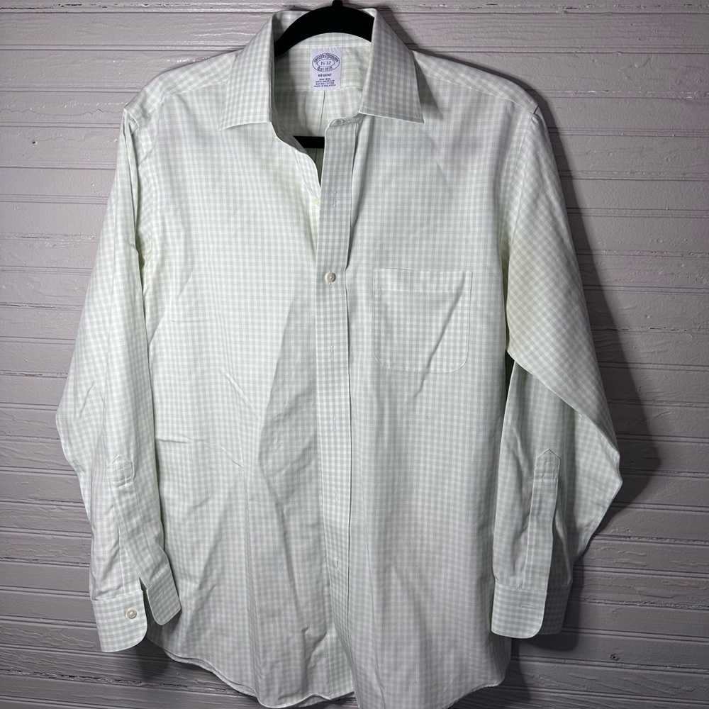 NWOT Brooks Brothers Regent Dress Shirt Green Checkered Gingham 100% Cotton